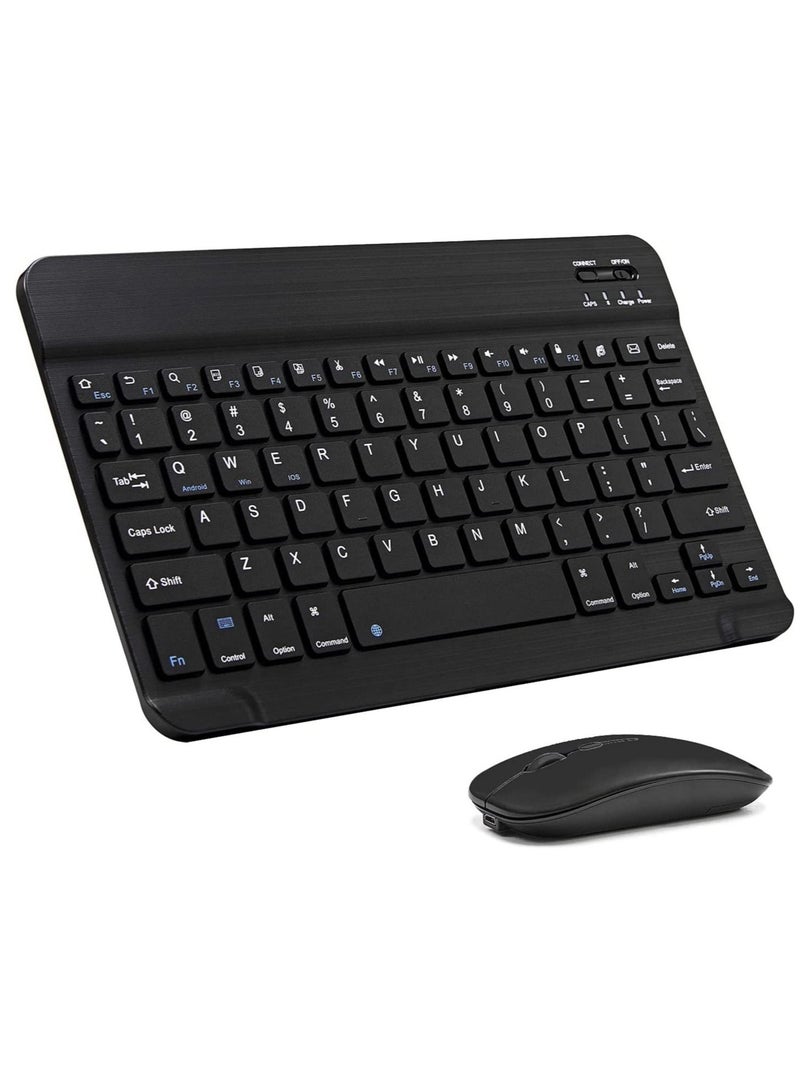 Ultra-Slim Bluetooth Keyboard and Mouse Combo Rechargeable Portable Wireless Keyboard Mouse Set for Apple iPad iPhone iOS 13 and Above Samsung Tablet Phone Smartphone Android Windows (Black) - Image 1