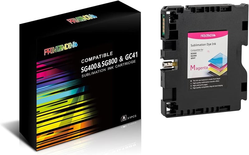خراطيش حبر سوبليماشن ماجنتا SG400 SG800 لطابعات ساوجراس فيرتوسو SG400/SG800 | حبر نقل عالي الإنتاجية 300 صفحة | شريحة جديدة (مستوى حبر دقيق) | حماية رأس الطباعة