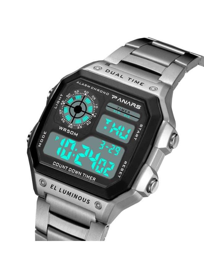 بانارس ساعات رجالية رياضية بسوار من الفولاذ المقاوم للصدأ، ساعة يد رقمية LED مقاومة للماء للرجال، ساعة إلكترونية عصرية وعصرية - Image 4