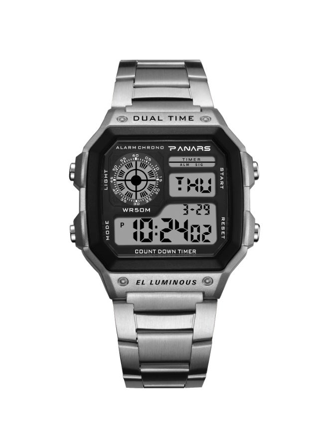 بانارس ساعات رجالية رياضية بسوار من الفولاذ المقاوم للصدأ، ساعة يد رقمية LED مقاومة للماء للرجال، ساعة إلكترونية عصرية وعصرية - Image 1