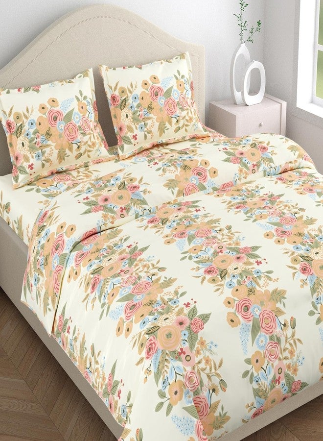 haus & kinder Bedsheet for Double Bed King Size, 144 TC King Size Bed Sheet Cotton with 2 Pillow Covers-Vintage Peony Bedsheet(108 * 108 Inches) - Image 1