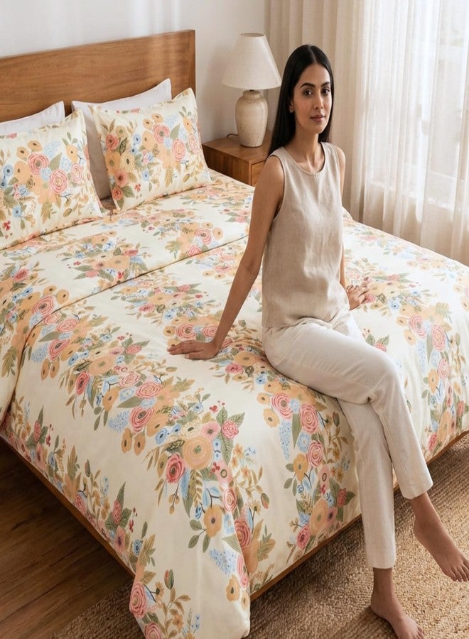 haus & kinder Bedsheet for Double Bed King Size, 144 TC King Size Bed Sheet Cotton with 2 Pillow Covers-Vintage Peony Bedsheet(108 * 108 Inches) - Image 2