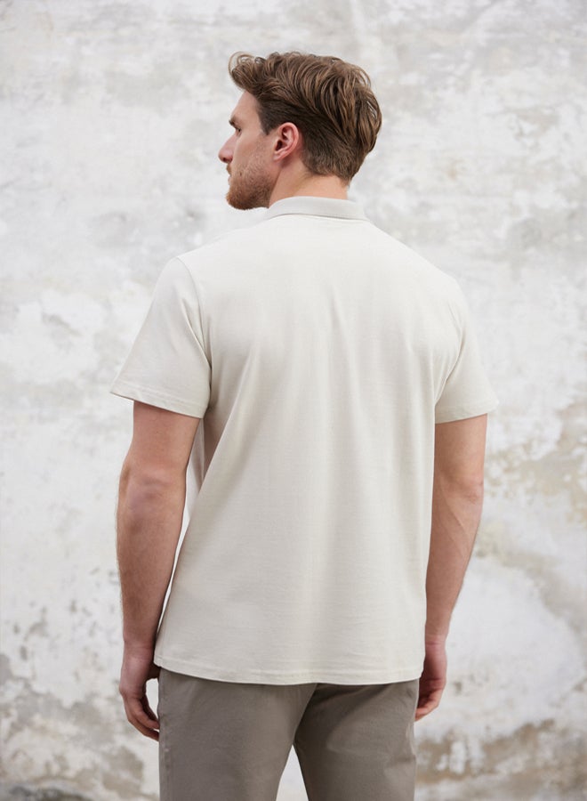 trendyol Stone Regular/Normal Cut Zippered 100% Cotton Polo Neck - Image 4