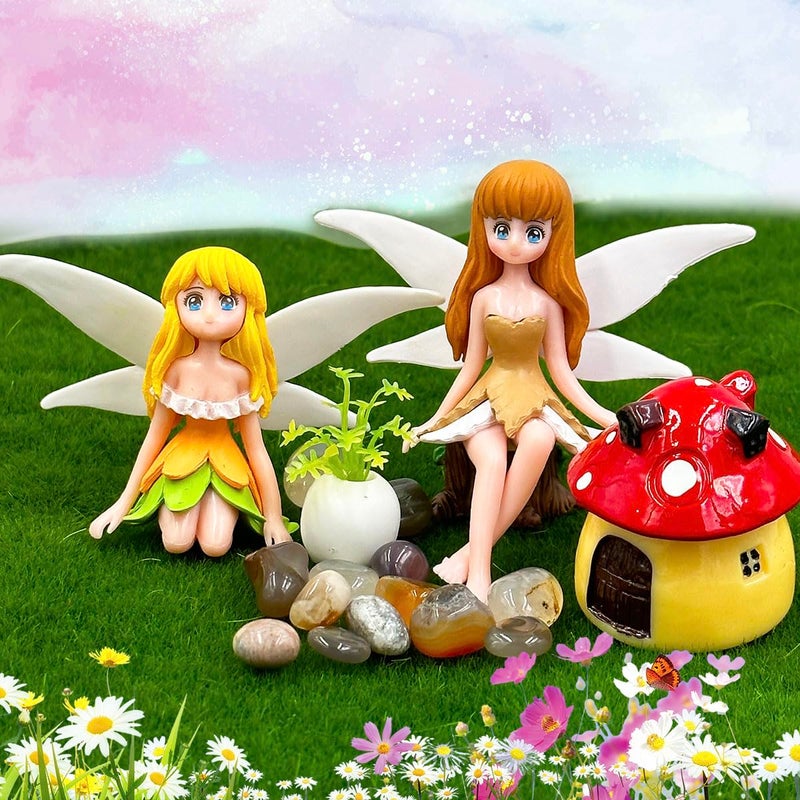 Suartus Miniature Fairy Figurines - 4Pcs Small Flower Fairies Ornaments Resin Mini Fairy Figurines Tiny Elf for DIY Fairy Garden Flower Pot Bonsai Micro Landscapes Craft Decoration Accessories - Image 3