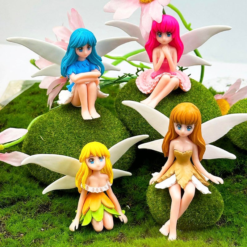 Suartus Miniature Fairy Figurines - 4Pcs Small Flower Fairies Ornaments Resin Mini Fairy Figurines Tiny Elf for DIY Fairy Garden Flower Pot Bonsai Micro Landscapes Craft Decoration Accessories - Image 1