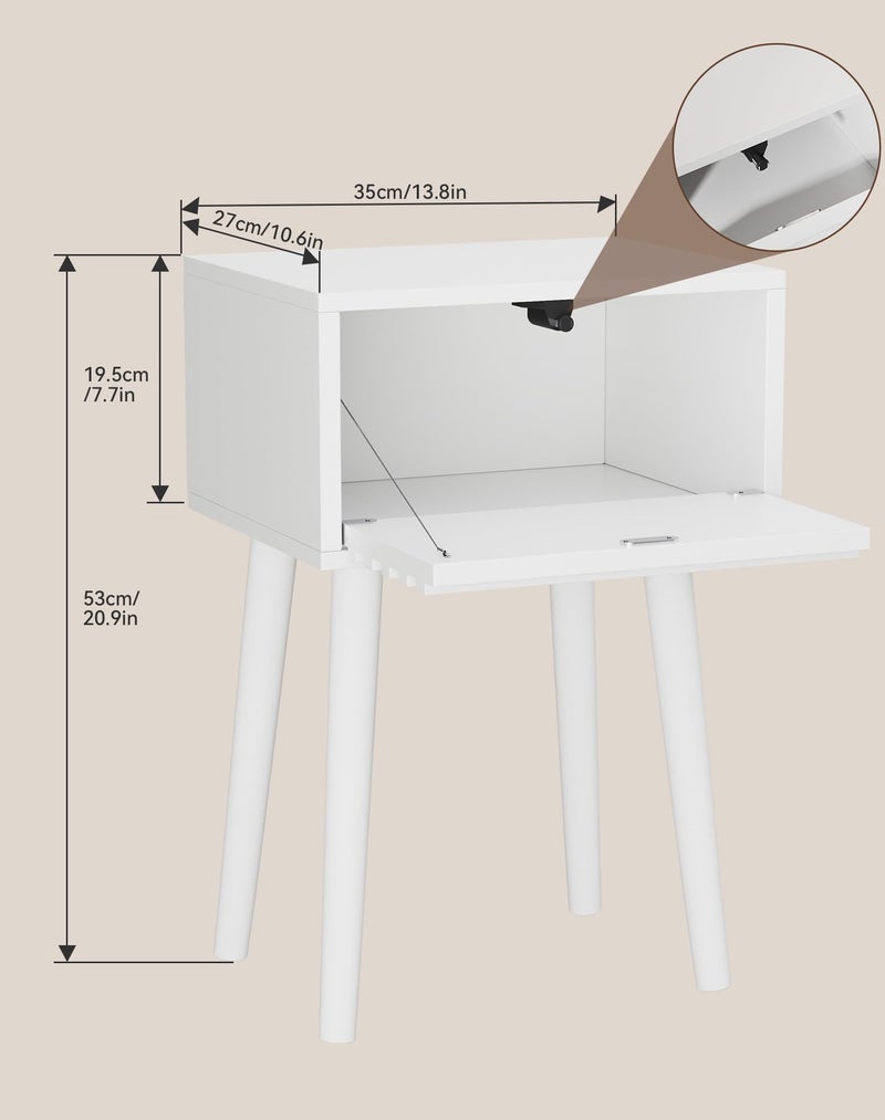 YMYNY Fluted Nightstand Set of 2, Small Bedside Table, Mid-Century Modern End Table, Push-to-Open Door, Solid Wood Legs, 13.78" x 10.63" x 20.87", for Bedroom, White UHST018W-2 - Image 5