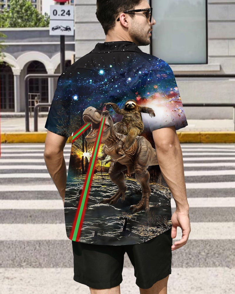 ALISISTER Sloth Hawaiian Shirt Mens Tropical Button Down Shirts Cool Galaxy Dinosaur Blouse Short Sleeved Party Beachwear L - Image 5