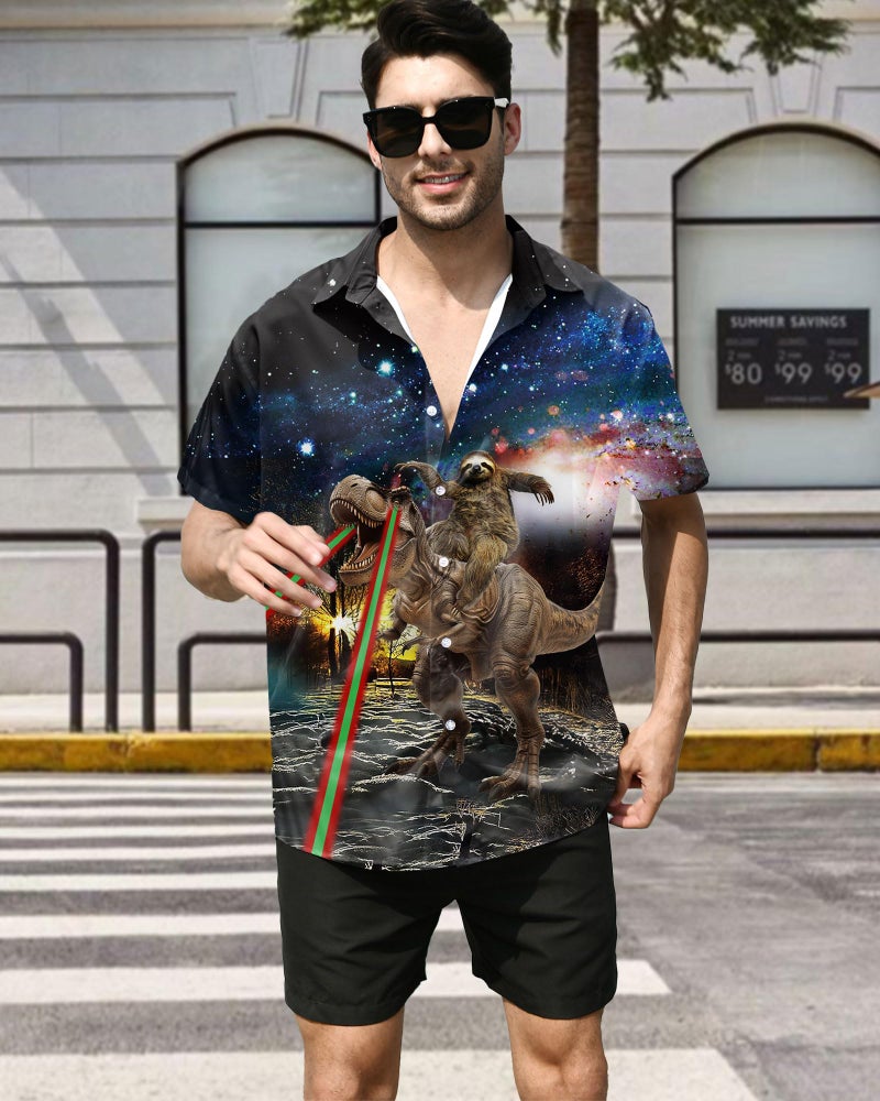 ALISISTER Sloth Hawaiian Shirt Mens Tropical Button Down Shirts Cool Galaxy Dinosaur Blouse Short Sleeved Party Beachwear L - Image 2