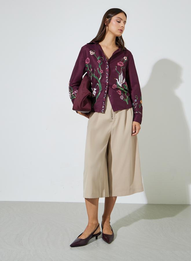 Styli Burgundy Floral Print Long Sleeves Shirt - Image 2