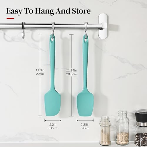Lilybeam 600F Heat Resistant Spatulas High Heat Food Safe Semless Kitchen Silicone Scraper Set for Cooking Baking Mixing Scraping Stirring Nonstick Cookware Pan Bowl 2PcsAqua Sky - Image 3