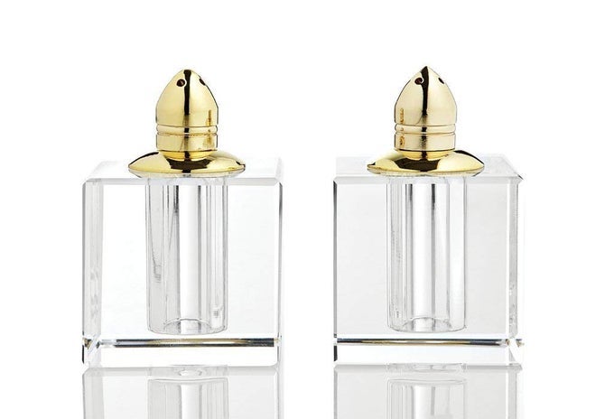 PAIR OF CRYSTAL SALT PEPPERVITALITY GOLD H 275 IN