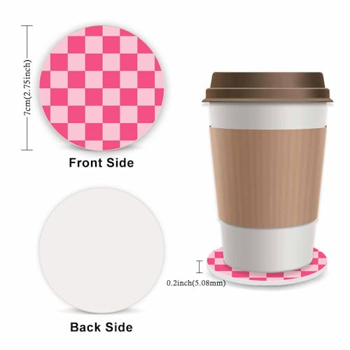 Gwwens Hot Pink Checkered Steering Wheel Cover for Women, Universal Auto Steering Wheel 14-15 Inch Car Interior Accessories with 2PCS Car Coasters, Suitable for Men and Women - Image 2