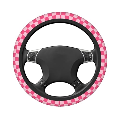 Gwwens Hot Pink Checkered Steering Wheel Cover for Women, Universal Auto Steering Wheel 14-15 Inch Car Interior Accessories with 2PCS Car Coasters, Suitable for Men and Women - Image 5