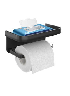 SYOSI Toilet Paper Holder with Shelf-Adhesive Toilet Paper Holder SUS 304 Stainless Steel, Toilet Paper Holder, Toilet Paper Roll Holder or Wall-Mount with Screws for Bathroom (Black)  - Image 1