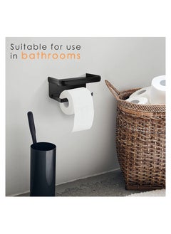 SYOSI Toilet Paper Holder with Shelf-Adhesive Toilet Paper Holder SUS 304 Stainless Steel, Toilet Paper Holder, Toilet Paper Roll Holder or Wall-Mount with Screws for Bathroom (Black)  - Image 3