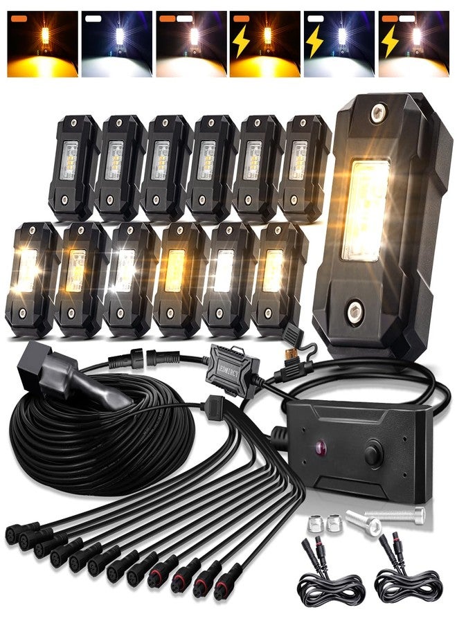 LEDMIRCY Switchback LEDMIRCY Rock Lights Kit White & Amber Strobe Rock Lights 12 Pods 6 Mode Memory Function Reset Function with Wiring Harness for Jeep Trucks ATV UTV SUV RZR Under Body High Power Waterproof - Image 1