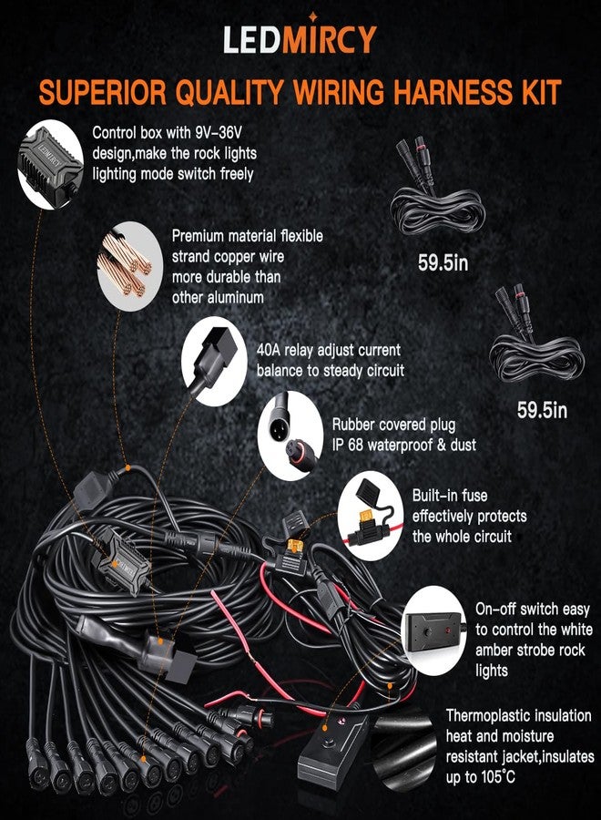 LEDMIRCY Switchback LEDMIRCY Rock Lights Kit White & Amber Strobe Rock Lights 12 Pods 6 Mode Memory Function Reset Function with Wiring Harness for Jeep Trucks ATV UTV SUV RZR Under Body High Power Waterproof - Image 5