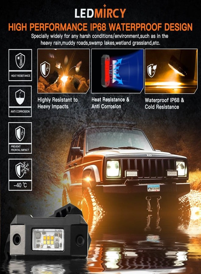 LEDMIRCY Switchback LEDMIRCY Rock Lights Kit White & Amber Strobe Rock Lights 12 Pods 6 Mode Memory Function Reset Function with Wiring Harness for Jeep Trucks ATV UTV SUV RZR Under Body High Power Waterproof - Image 4