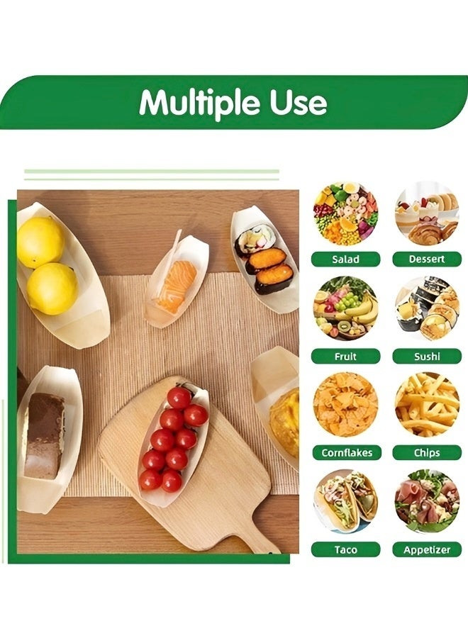 100 PCS Bamboo Wooden Boat Plates Set, Disposable Mini Sushi Boat Serving Trays for Catering and Home Use Eco-Friendly Bamboo Leaf Food Containers 11cm x 7.0cm - Image 5
