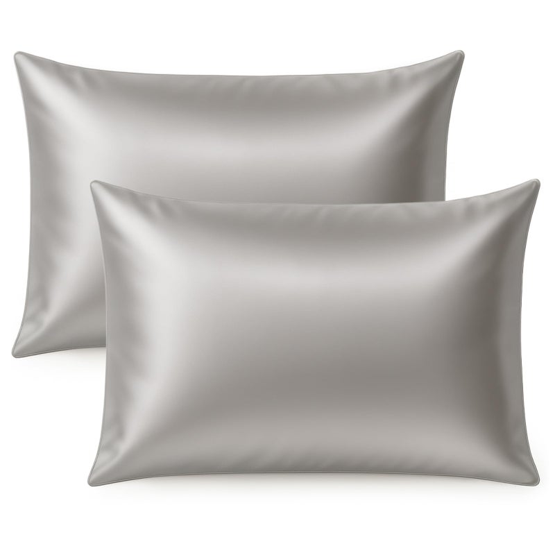 tenn well 2 Pack Mulberry Silk Pillowcase for Hair and Skin Both Sides 100 Pure Silk Pillowcase 19 Momme Soft Smooth Pillow Case with Hidden Zipper Standard 51 x 76cm Grey