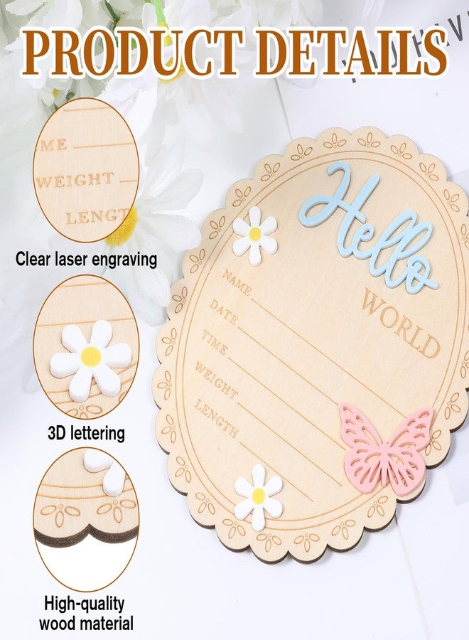 Ajcotahm Hello World Newborn Sign, 5.9 x 4.7 Inch Butterfly Daisy Baby Announcement Sign Wooden Birth Welcome Board for Newborn Boys Girls Photo Props Baby Shower Hospital Nursery - Image 3