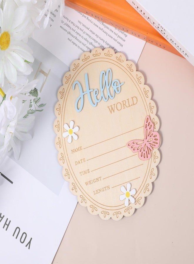 Ajcotahm Hello World Newborn Sign, 5.9 x 4.7 Inch Butterfly Daisy Baby Announcement Sign Wooden Birth Welcome Board for Newborn Boys Girls Photo Props Baby Shower Hospital Nursery - Image 4