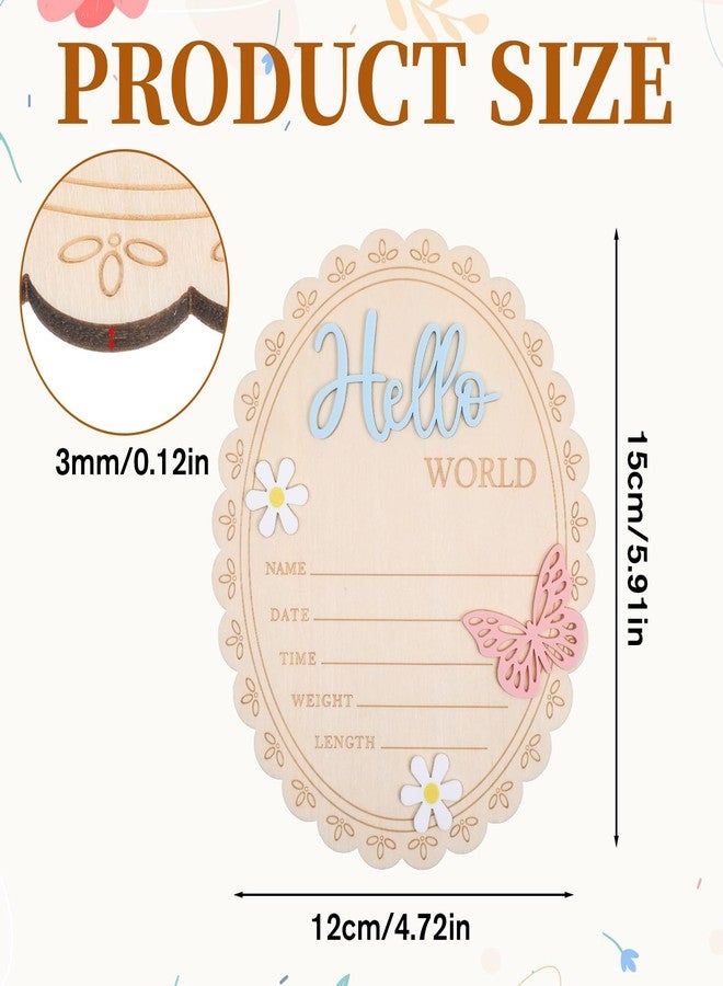 Ajcotahm Hello World Newborn Sign, 5.9 x 4.7 Inch Butterfly Daisy Baby Announcement Sign Wooden Birth Welcome Board for Newborn Boys Girls Photo Props Baby Shower Hospital Nursery - Image 2