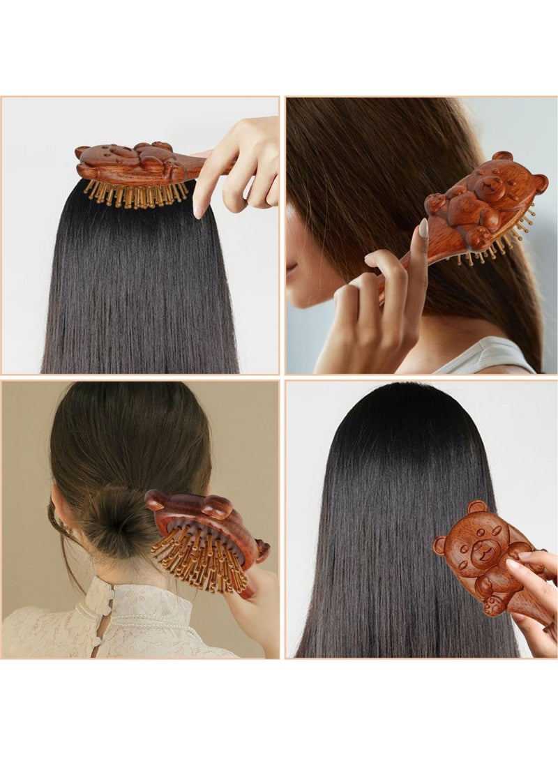 Excefore Wooden Paddle Hair Brush, Air Cushion Comb, Anti-Static Brush, Massages Scalp, Hair Detangle, Golden Sandalwood Cute Animal Shaped, for Massaging Scalp Women Men Kids (Brown) - Image 5