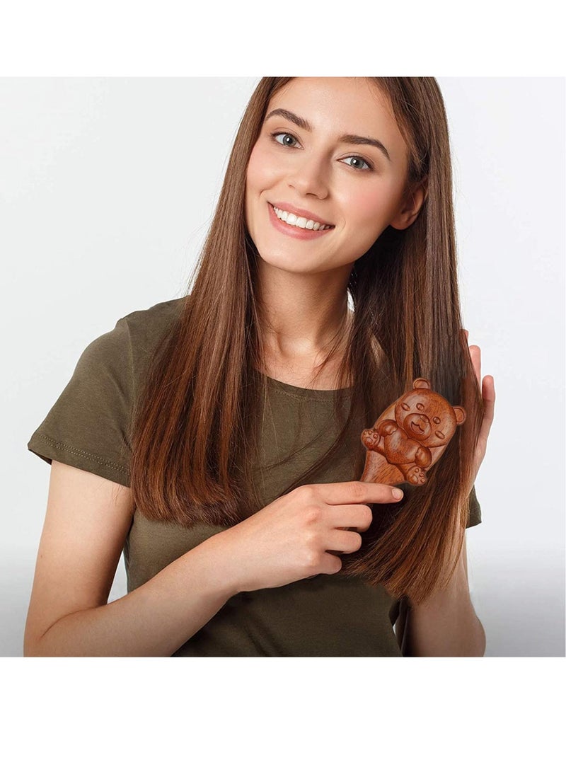 Excefore Wooden Paddle Hair Brush, Air Cushion Comb, Anti-Static Brush, Massages Scalp, Hair Detangle, Golden Sandalwood Cute Animal Shaped, for Massaging Scalp Women Men Kids (Brown) - Image 2