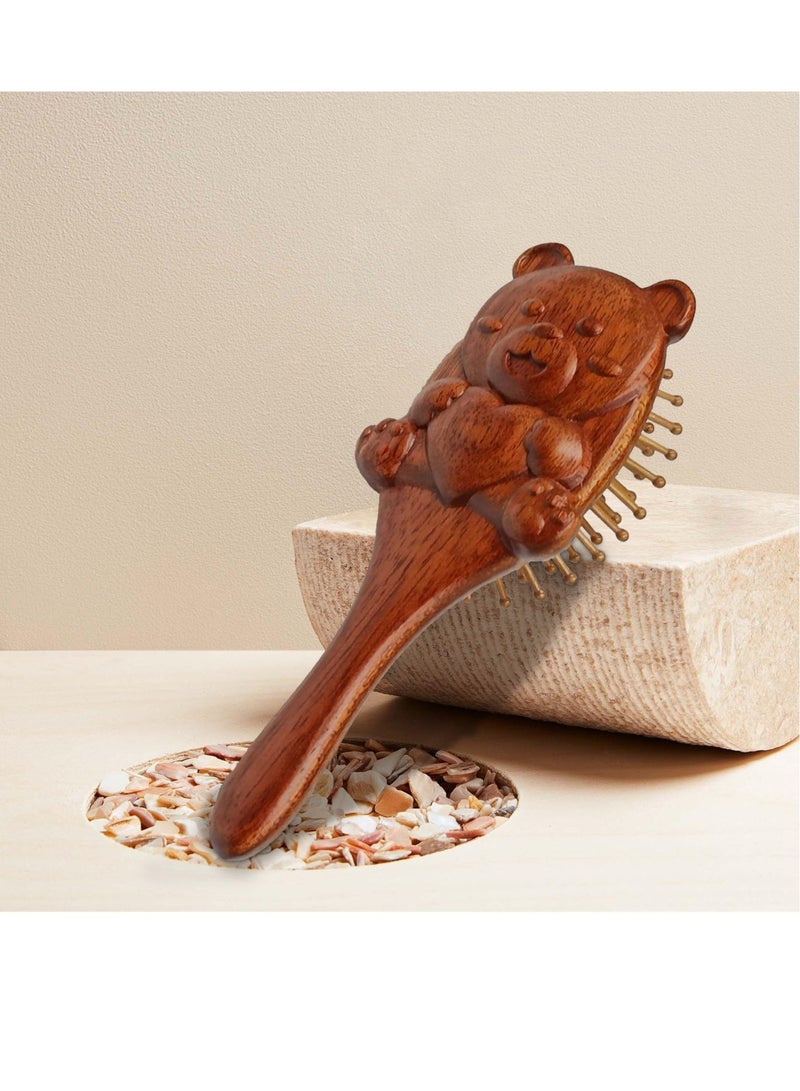 Excefore Wooden Paddle Hair Brush, Air Cushion Comb, Anti-Static Brush, Massages Scalp, Hair Detangle, Golden Sandalwood Cute Animal Shaped, for Massaging Scalp Women Men Kids (Brown) - Image 3