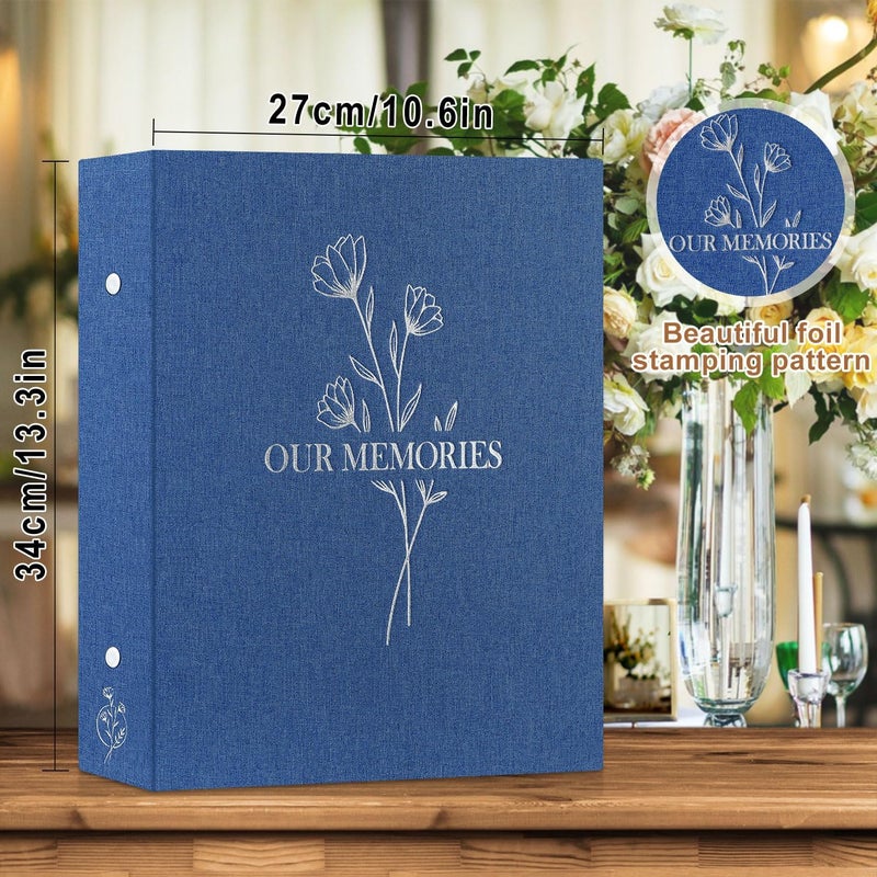 Lanpn Photo Album 6x4 Slip in, OUR MEMORIES Linen 400 Pockets Photo Albums Holds Portrait Only 10x15cm Picture Blue - Image 2