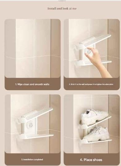 Seadra Wall Mounted Shoe Rack Shoe Storage Box Spacesaving Storage Rack Adjustable Shoe Rack Shoe Cabinet Layered Slippers Shoe Collection - Image 5