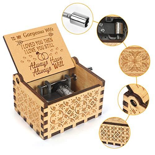 BOOB Music Box Hand Crank Engraved Musical Box-You are My Sunshine Antique Vintage Gift for husband To gorgeous wife on birthday anniversary Christmas Thanksgiving Valentine's Day - Image 2