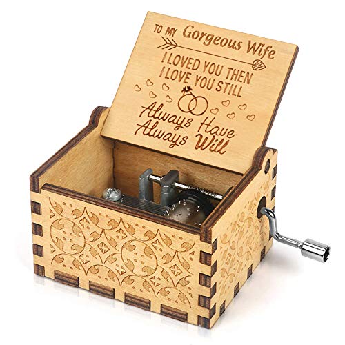 BOOB Music Box Hand Crank Engraved Musical Box-You are My Sunshine Antique Vintage Gift for husband To gorgeous wife on birthday anniversary Christmas Thanksgiving Valentine's Day - Image 1