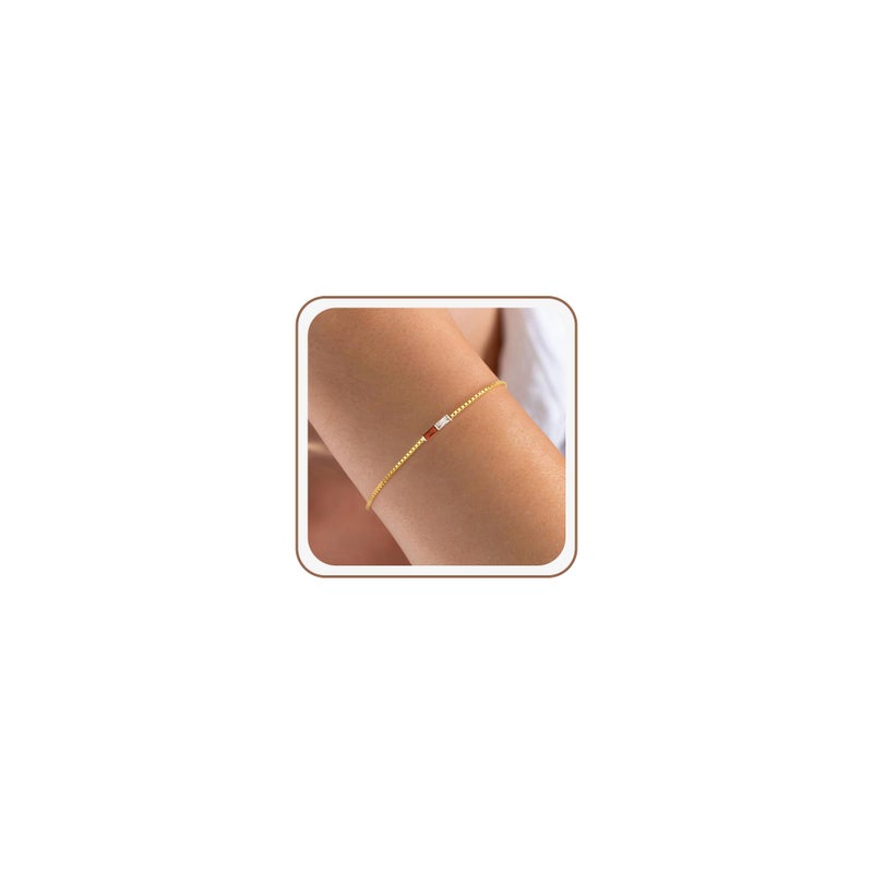 Btysun Granet Birthstone Bracelets for Women, Dainty Gold Bracelet with 2 Birthstone Mom Birthday Gifts Adjustable Stocking Stuffer friend Christmas Gifts Adjustable 14k Plated Bracelet Birthstone Jewelry - Image 1
