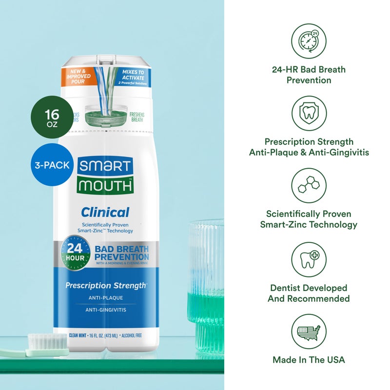SmartMouth DDS Activated Clinical Mouthwash - for Fresh Breath - Clinical Strength Mouthwash for Gum Health, Gingivitis & More - Clean Mint Flavor, 16 fl oz (3 Pack) - Image 4