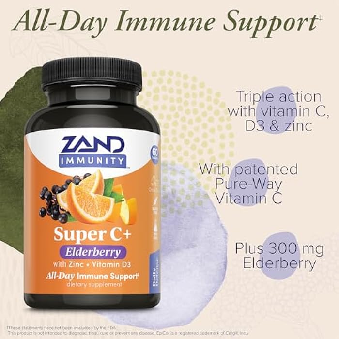 Zand Immunity Super C+ with Elderberry, All Day Immune Support, 1000mg PureWay-C Vitamin C Plus Zinc & Vitamin D-3, Enhanced Absorption, 60 Tablets, 30 Servings - Image 3