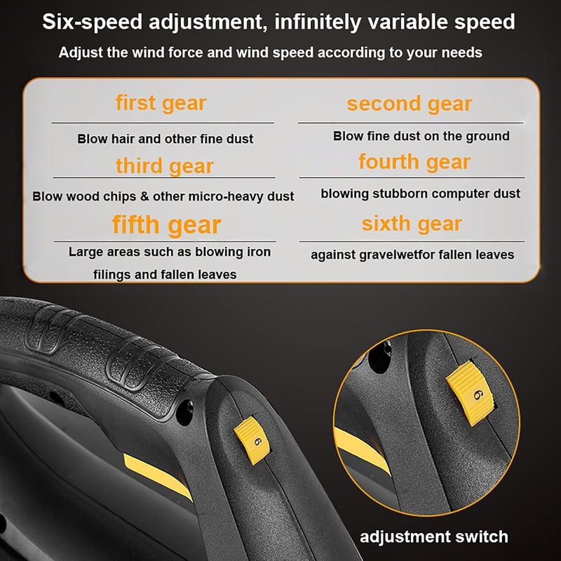 WJYLM Powerful 3500 W Leaf Blower Garden Vacuum Cleaner Wind Speed 218 km/h + 790 m³/h Air Volume, 6 Speeds for Removing Snow, Rubble, Dust and Fallen Leaves, with 3 m Cable - Image 5
