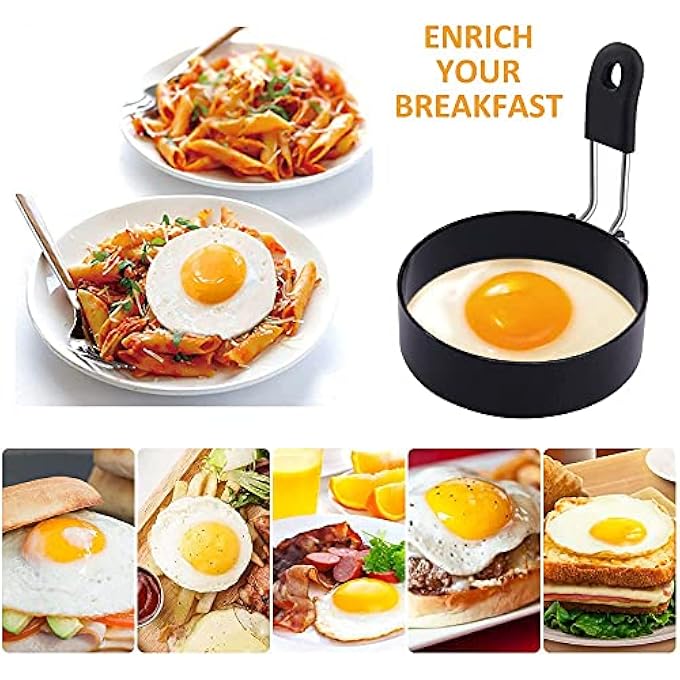 GNAFOTU Egg Ring4 Pack Round Breakfast Household Mold Tool CookingFor Frying Pancake Sandwiches Metal Handle Household Kitchen Breakfast Tool Egg Shaper A - Image 3