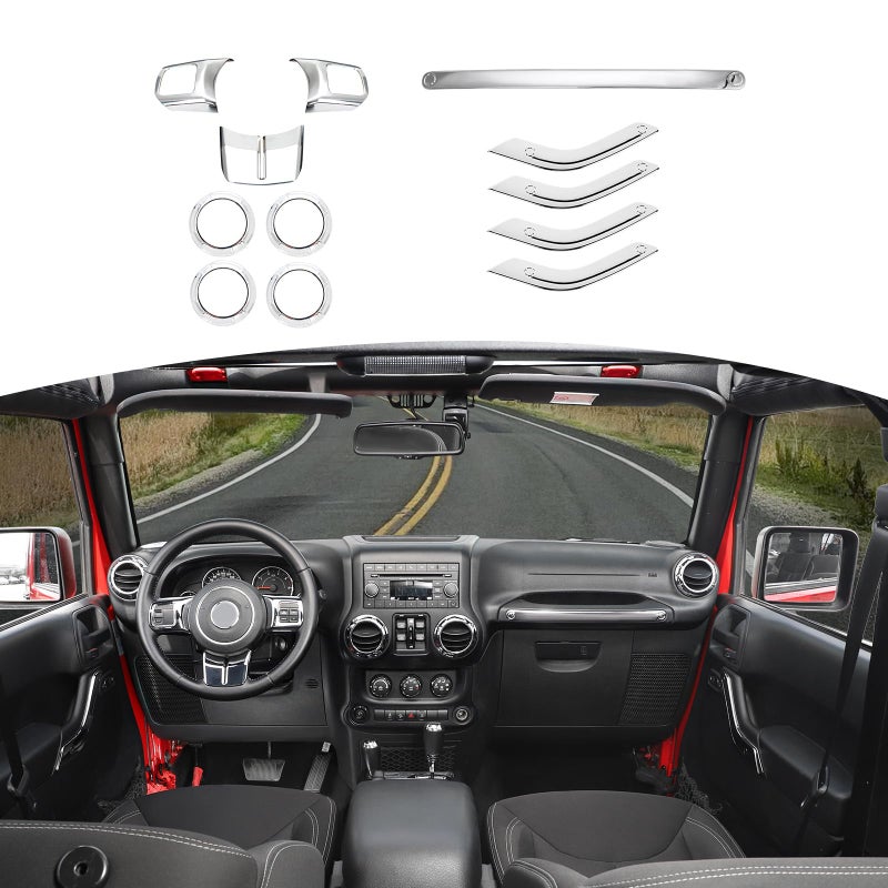 RTTCZ for Wrangler JK Interior Trim Kit Chrome for Jeep Wrangler JK JKU 20112017 4Door Silver Chrome Interior Accessories 12pcs