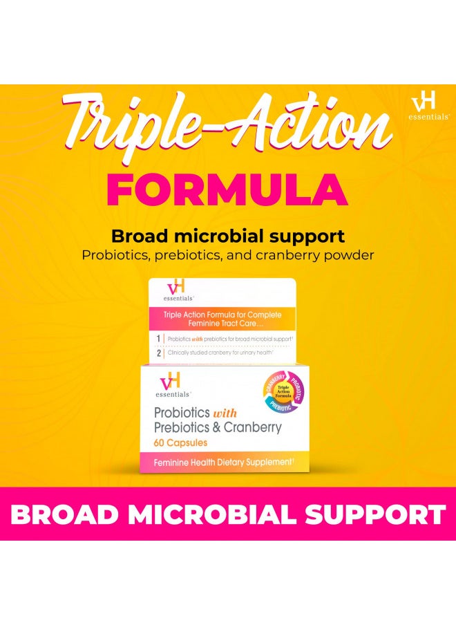 vH Essentials Vh Essentials Probiotics With Prebiotics and Cranberry Feminine Health Supplement   60 Capsules  - Image 1