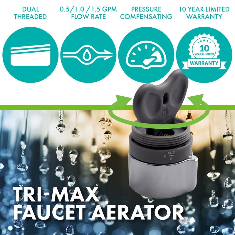 Niagara Conservation N3610Ch Tri-Max 1-Spray 0.5-1.5 Gpm 1.4-In. Pressure-Compensating Needle-Spray Faucet Aerator Chrome | Bathroom Sink And Kitchen Sink Aerator For Home Improvement - Image 2