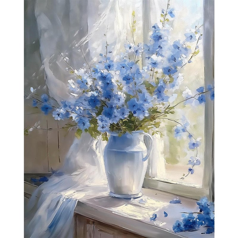 Natuyalo Paint by Numbers Kit for Adults Blue Flower DIY Adult Paint by Number Kits Vase Acrylic Canvas Painting for Adults Beginners Art Crafts Without Frame 16x20 Inch - Image 2