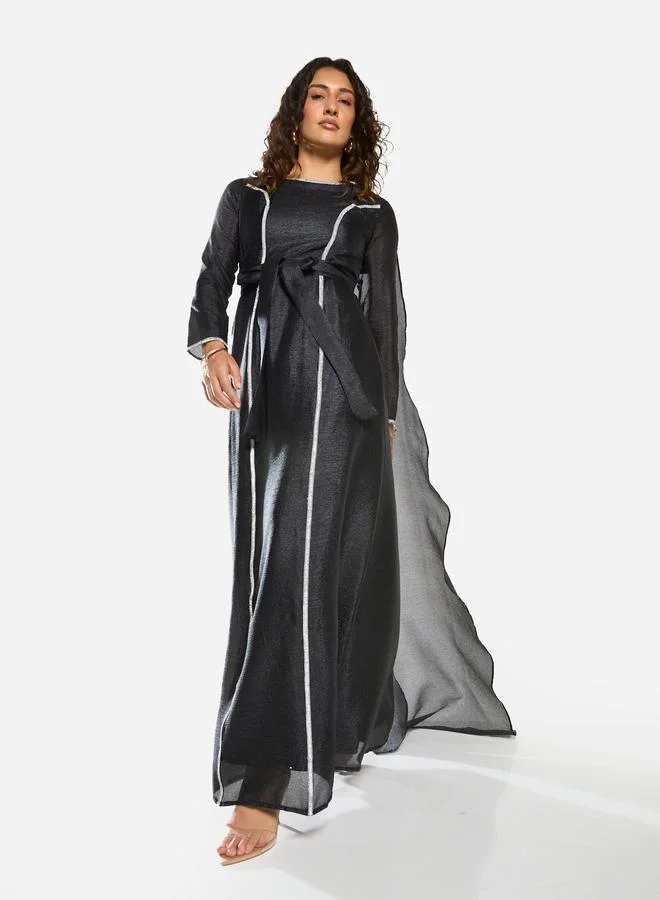 House of Moda Sheer Overlay Tie-Waist A-Line Maxi Dress