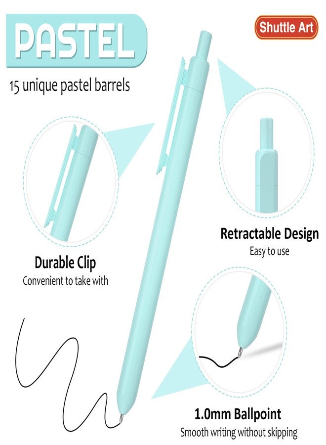 Shuttle Art black ballpoint pens 15 pack, pastel barrel - Image 2