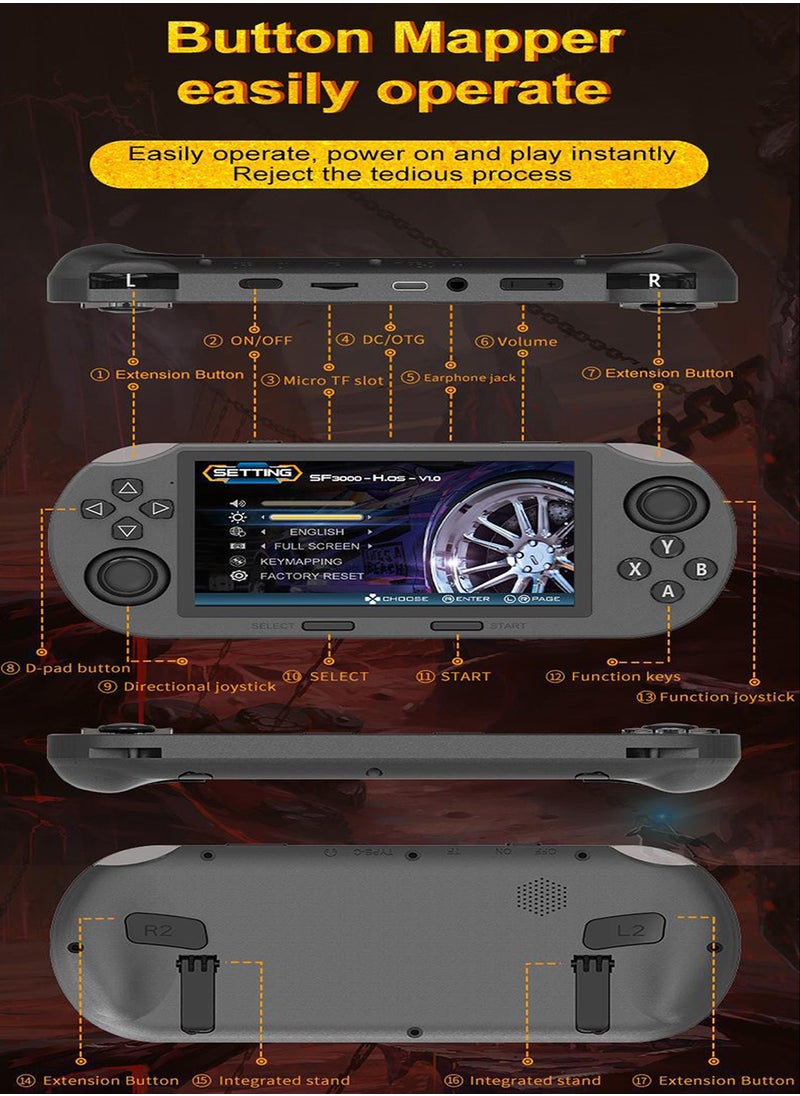 HANAMICHI - Handheld Game Portable Game Console 4.5 Inch IPS Large Screen 16G Classic Game Joystick Action Game Console USB Rechargeable MP4 Video Player 3000mAh Large Capacity Battery, E-sports Ramadan Birthday Christmas Gift (Black) - Image 1