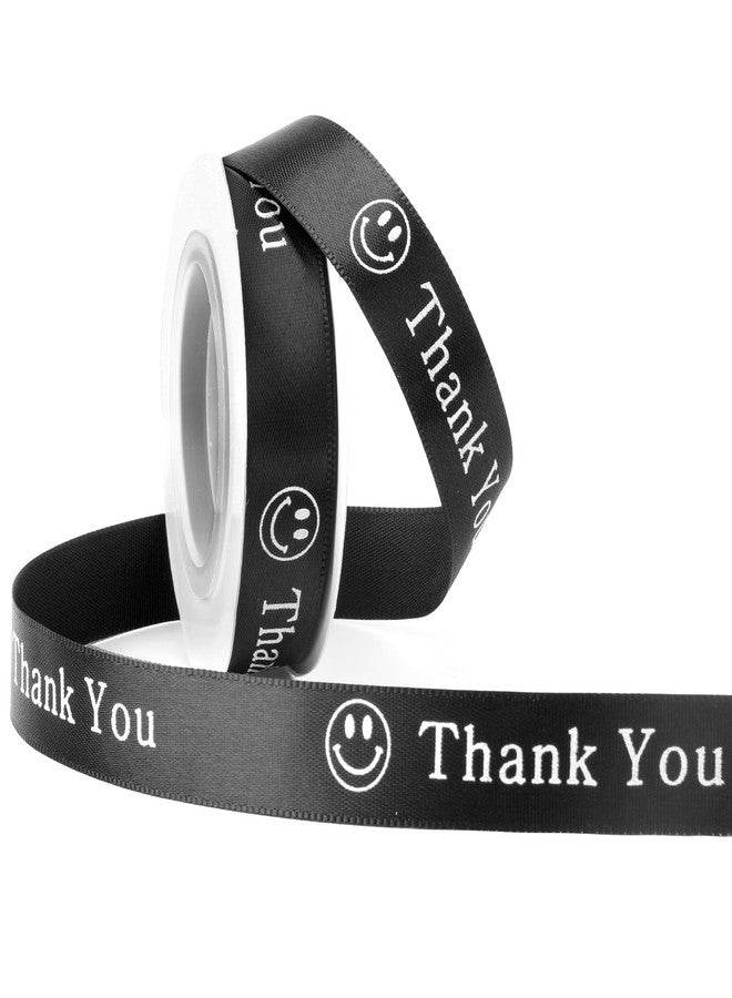 FFNMU Thank You Ribbon for Gift Wrapping Satin Ribbon 5/8 Inch 10 Yards Black Grateful Thank You Ribbons for Crafts Teachers Appreciation Ribbons for Flower Bouquet DIY Bows Sewing Hair Thanksgiving Decor - Image 1