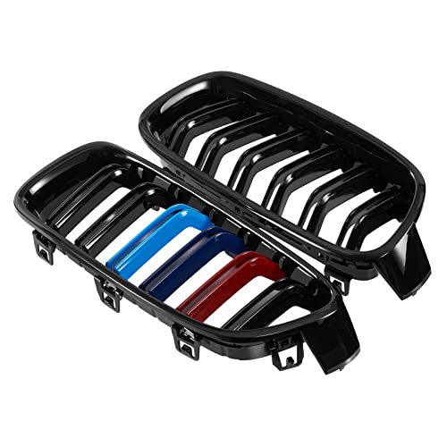 DEKEWEI M Color F30 Grill, Front Kidney Grille for 2012-2018 BMW 3 Series F30 F31 (Double Slats Gloss M Color Grills, 2pcs) - Image 5
