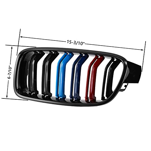 DEKEWEI M Color F30 Grill, Front Kidney Grille for 2012-2018 BMW 3 Series F30 F31 (Double Slats Gloss M Color Grills, 2pcs) - Image 4