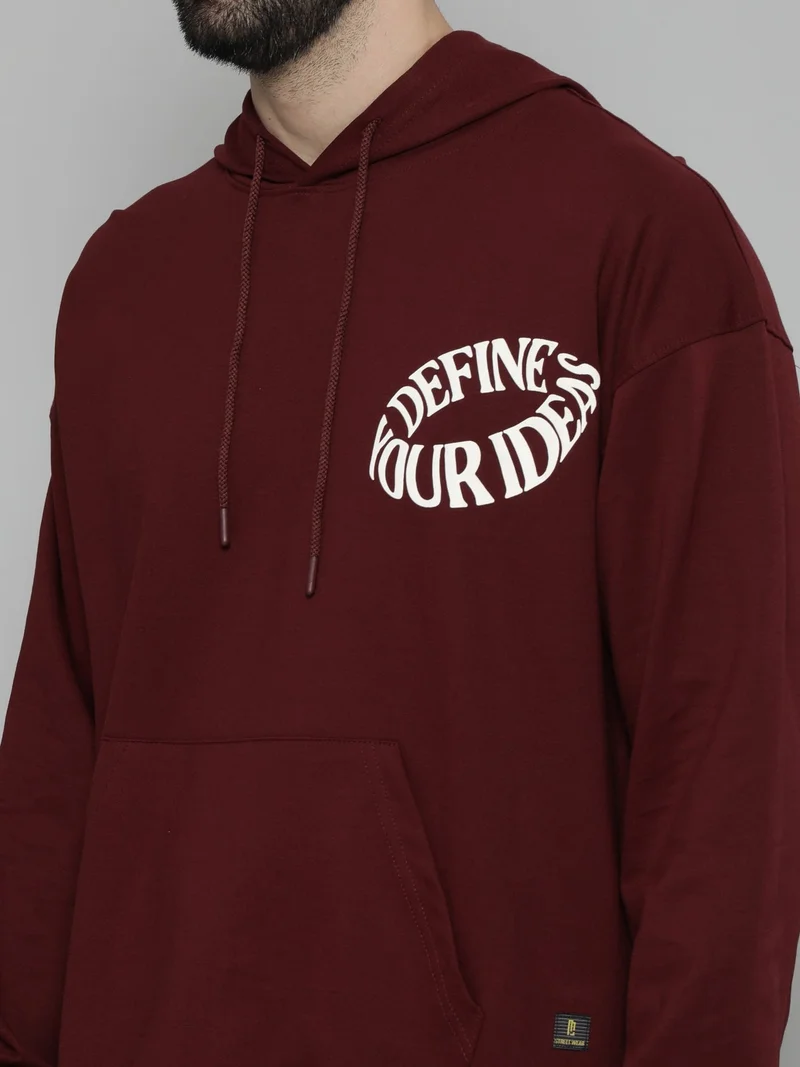 Maniac  Maniac Mens Hooded Fullsleeve Printed Burgundy Cotton Fleece Sweatshirt for Men | Best Price UAE